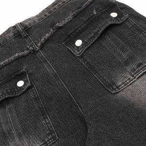Concert Outfit Detressed Raw Edge Multi-Pocket Cargo Jeans