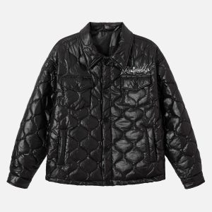 Concert Outfit Diamond Quilted Letter Embroidery Quilted Jacket