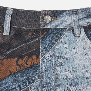 Concert Outfit Digital Printed Faux Panel Jeans