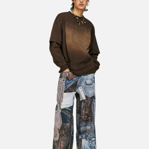 Concert Outfit Digital Printed Faux Panel Jeans