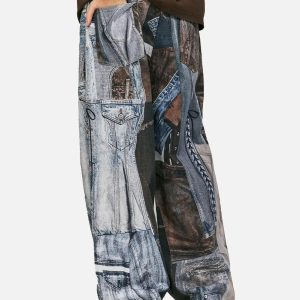 Concert Outfit Digital Printed Faux Panel Jeans