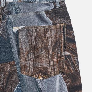 Concert Outfit Digital Printed Faux Panel Jeans