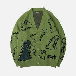 Concert Outfit Dinosaur Cartoon Pattern Knit Cardigan