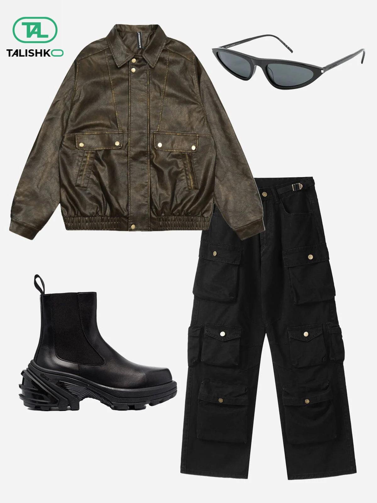 Concert Outfit Dip-Dye Washed Faux Leather Jacket Concert Outfit Dip-Dye Washed Faux Leather Jacket