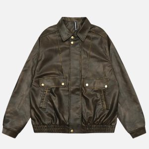 Concert Outfit Dip-Dye Washed Faux Leather Jacket