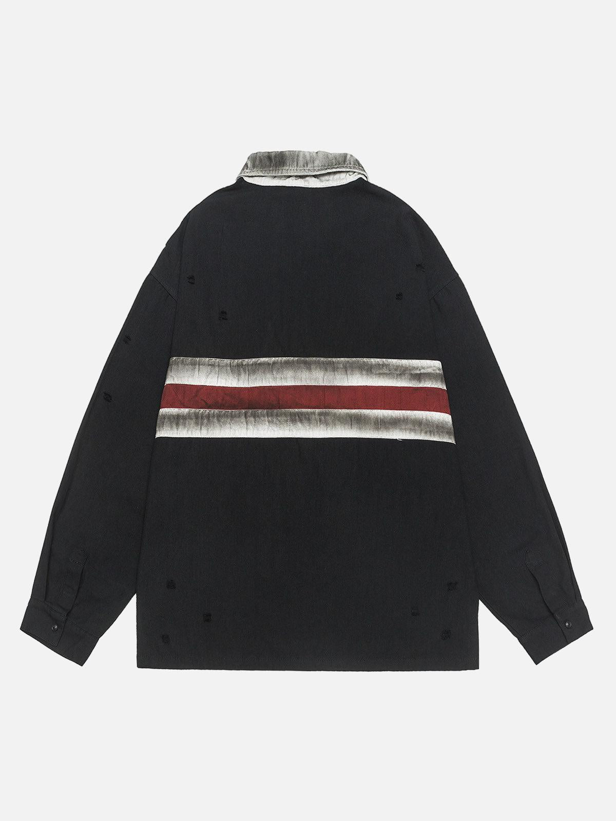 Concert Outfit Dirty-Dye Embroidered Long Sleeve Polo Shirt Concert Outfit Dirty-Dye Embroidered Long Sleeve Polo Shirt