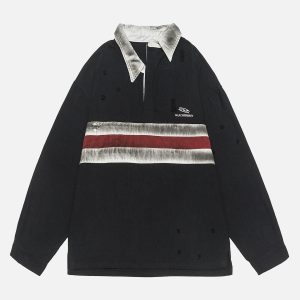 Concert Outfit Dirty-Dye Embroidered Long Sleeve Polo Shirt