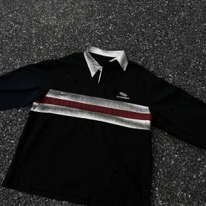 Concert Outfit Dirty-Dye Embroidered Long Sleeve Polo Shirt