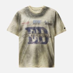 Concert Outfit Dirty Wash Heavy Print Street Rap T-Shirt