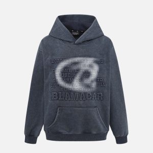 Concert Outfit Distressed 3D Steel Print Hip-Hop Pullover Hoodie