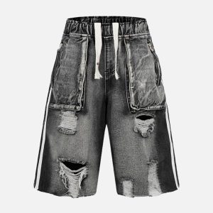 Concert Outfit Distressed Cargo Denim Shorts