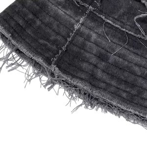 Concert Outfit Distressed Denim Raw Edge Destroyed Bucket Hat