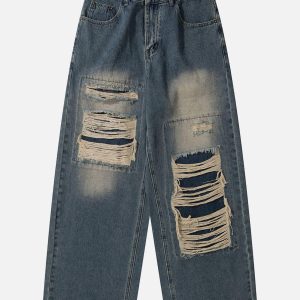 Concert Outfit Distressed Design Loose Jeans