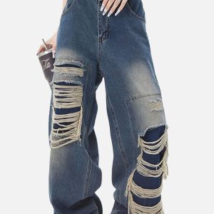 Concert Outfit Distressed Design Loose Jeans