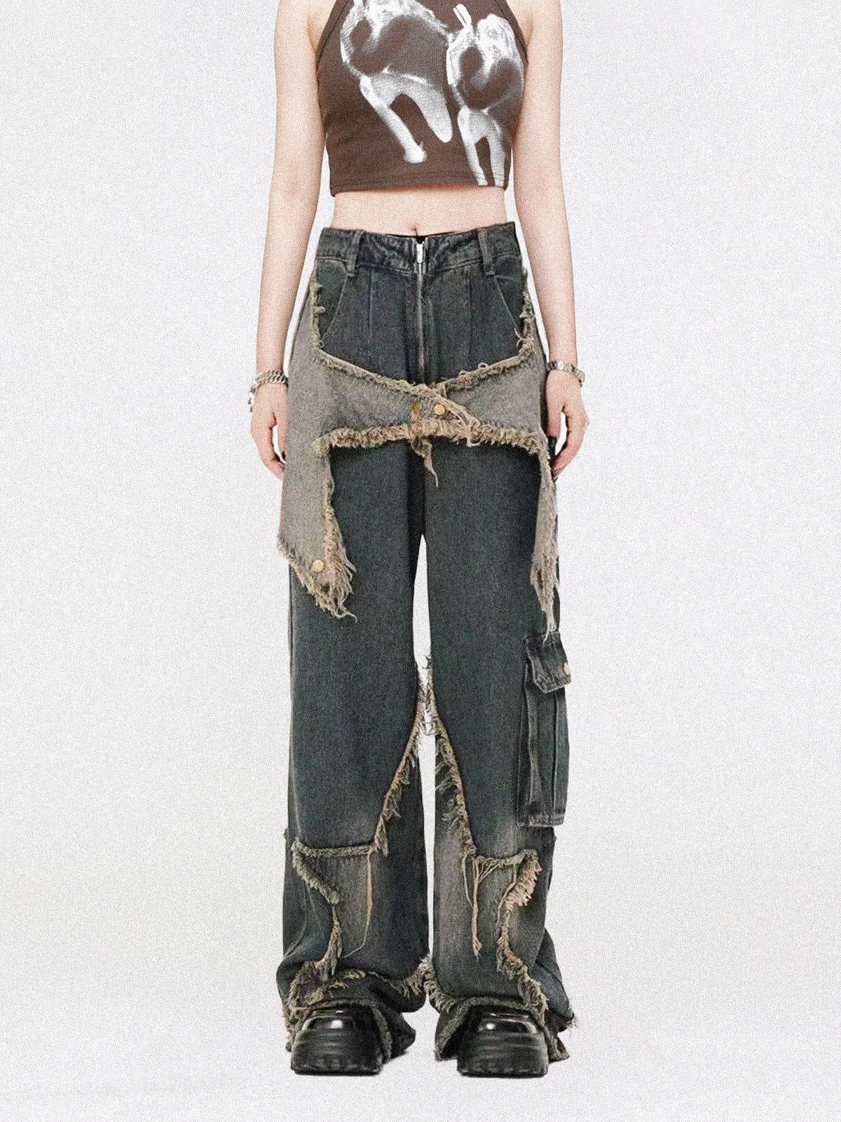 Concert Outfit Distressed Effect Patchwork Star Denim Jeans Concert Outfit Distressed Effect Patchwork Star Denim Jeans