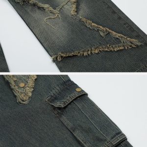 Concert Outfit Distressed Effect Patchwork Star Denim Jeans