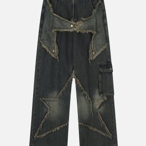 Concert Outfit Distressed Effect Patchwork Star Denim Jeans