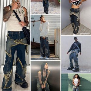 Concert Outfit Distressed Effect Patchwork Star Denim Jeans