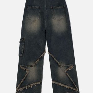 Concert Outfit Distressed Effect Patchwork Star Denim Jeans