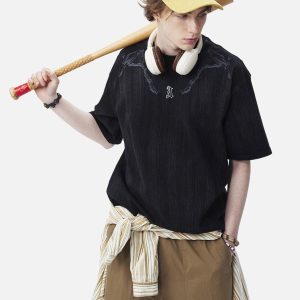 Concert Outfit Distressed Embroidered Letter T-Shirt