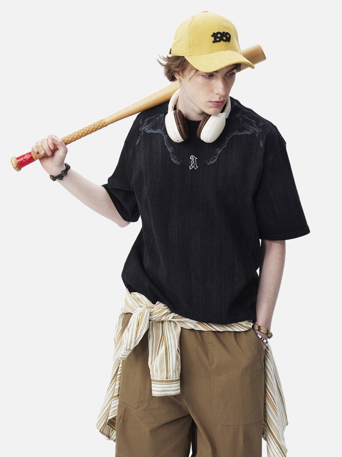 Concert Outfit Distressed Embroidered Letter T-Shirt Concert Outfit Distressed Embroidered Letter T-Shirt