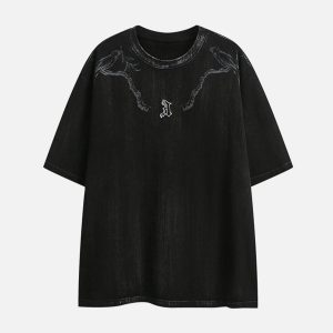 Concert Outfit Distressed Embroidered Letter T-Shirt