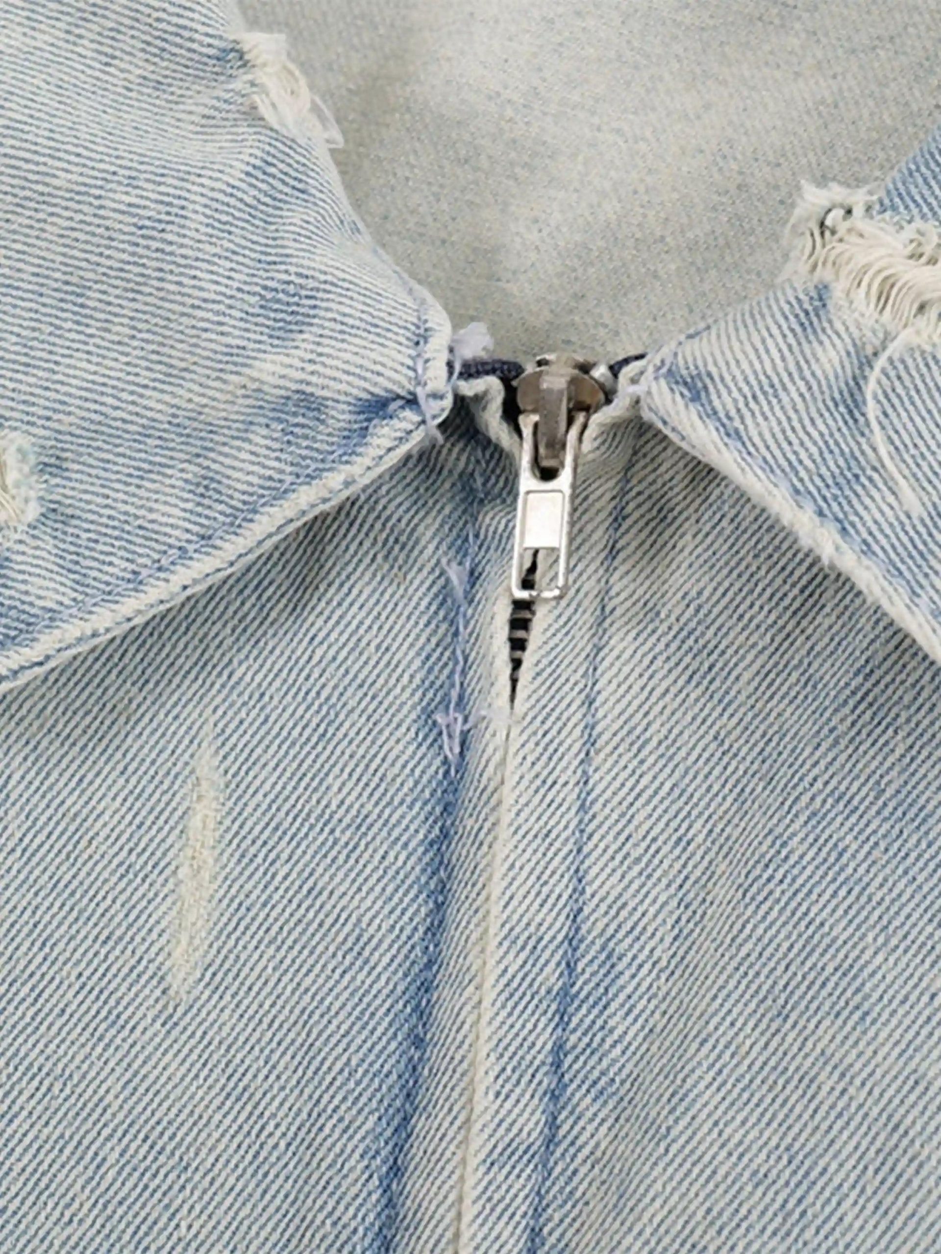 Concert Outfit Distressed Frayed Lapel Denim Jacket Concert Outfit Distressed Frayed Lapel Denim Jacket