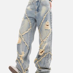 Concert Outfit Distressed Fringe Loose Jeans