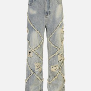 Concert Outfit Distressed Fringe Loose Jeans