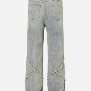 Concert Outfit Distressed Fringe Loose Jeans