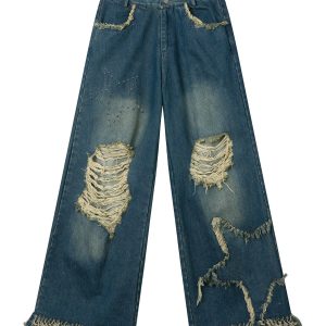 Concert Outfit Distressed Fringe Star Jeans