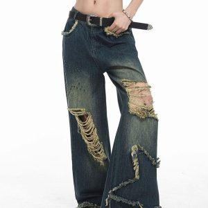 Concert Outfit Distressed Fringe Star Jeans
