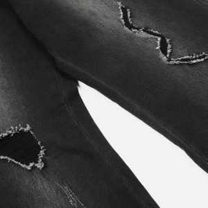 Concert Outfit Distressed Fringe Washed Jeans