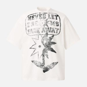 Concert Outfit Distressed Fun Print Crew Neck T-Shirt