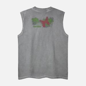 Concert Outfit Distressed Graphic Butterfly Print Vest