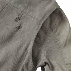 Concert Outfit Distressed Irregular Zip Up Denim Jacket