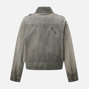 Concert Outfit Distressed Irregular Zip Up Denim Jacket