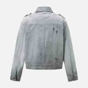 Concert Outfit Distressed Irregular Zip Up Denim Jacket