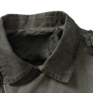 Concert Outfit Distressed Irregular Zip Up Denim Jacket