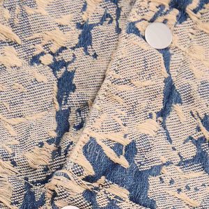 Concert Outfit Distressed Jacquard Denim Jacket