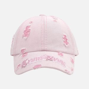 Concert Outfit Distressed Letter Embroidery Baseball Cap