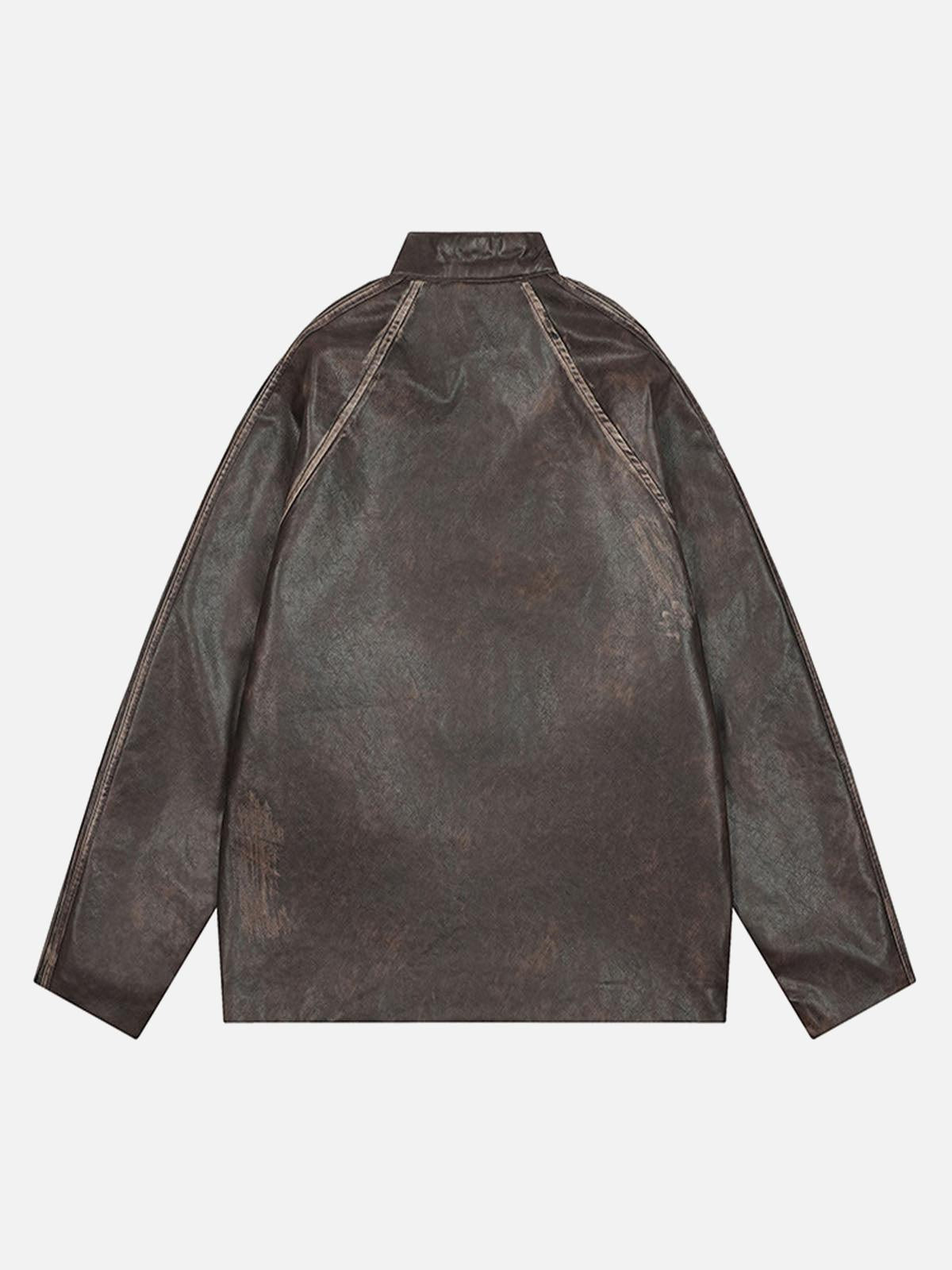 Concert Outfit Distressed Letter Embroidery Motorcycle PU Leather Jacket Concert Outfit Distressed Letter Embroidery Motorcycle PU Leather Jacket