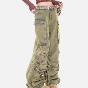 Concert Outfit Distressed Multi Pocket Loose Jeans