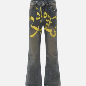 Concert Outfit Distressed Pigment Printed Bootcut Jeans