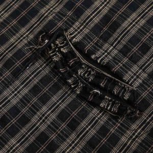 Concert Outfit Distressed Plaid Short-Sleeve Shirt