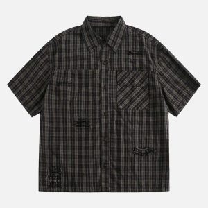 Concert Outfit Distressed Plaid Short-Sleeve Shirt