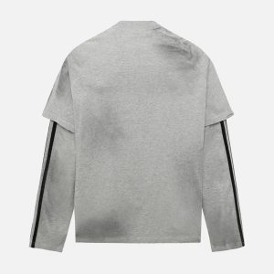 Concert Outfit Distressed Printed Faux Two-Piece Long-Sleeved T-Shirt