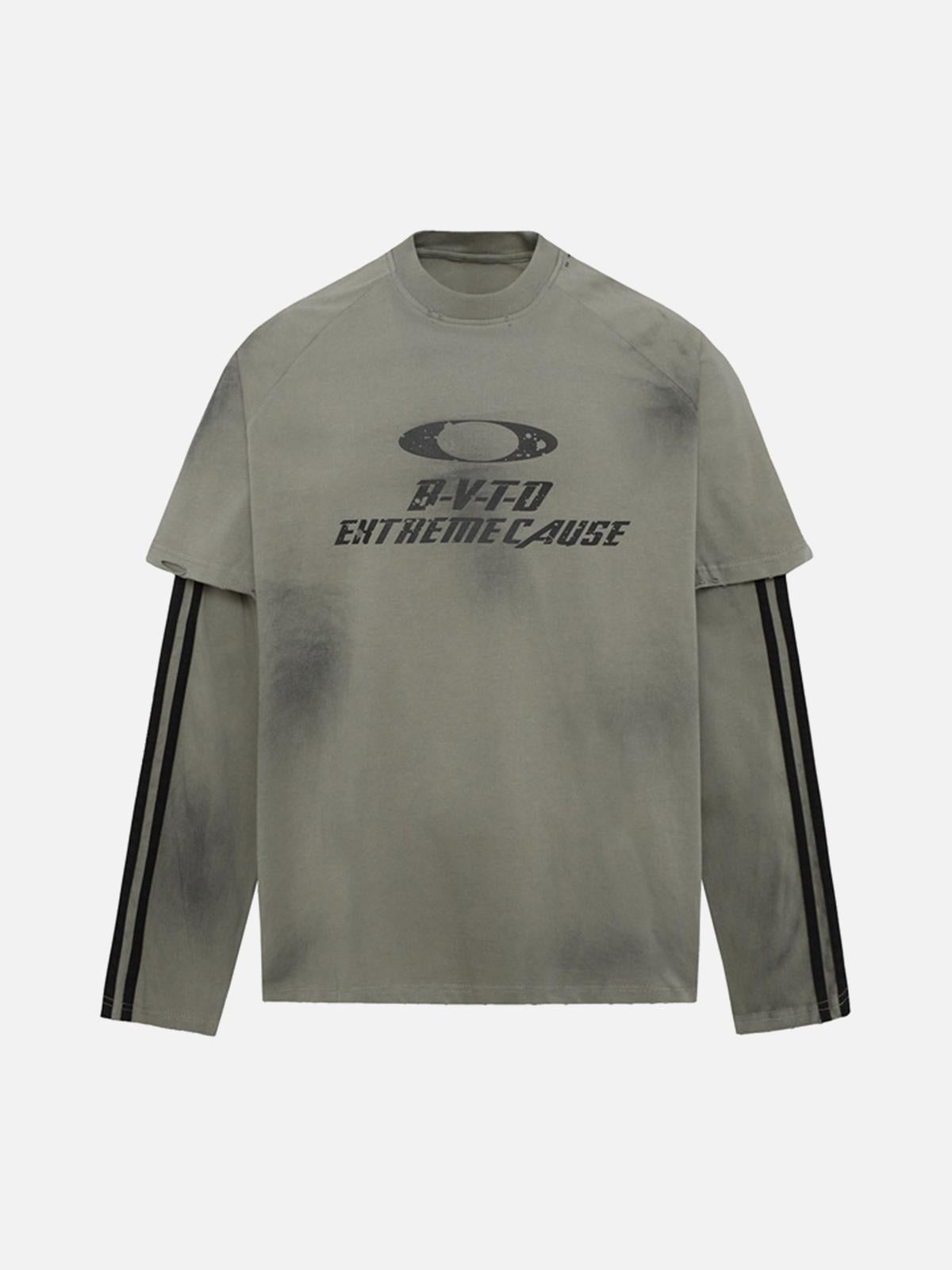 Concert Outfit Distressed Printed Faux Two-Piece Long-Sleeved T-Shirt Concert Outfit Distressed Printed Faux Two-Piece Long-Sleeved T-Shirt