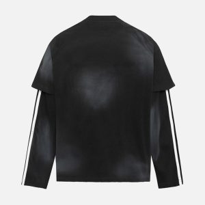 Concert Outfit Distressed Printed Faux Two-Piece Long-Sleeved T-Shirt