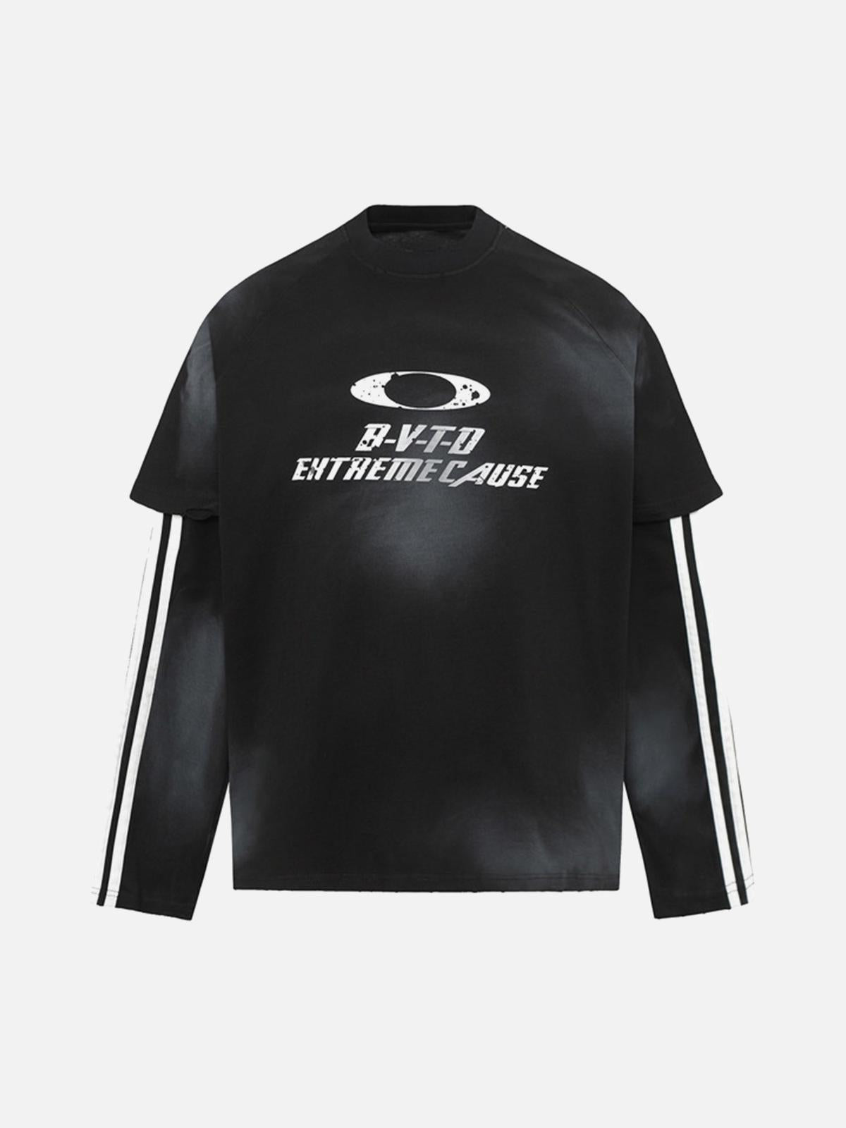 Concert Outfit Distressed Printed Faux Two-Piece Long-Sleeved T-Shirt Concert Outfit Distressed Printed Faux Two-Piece Long-Sleeved T-Shirt